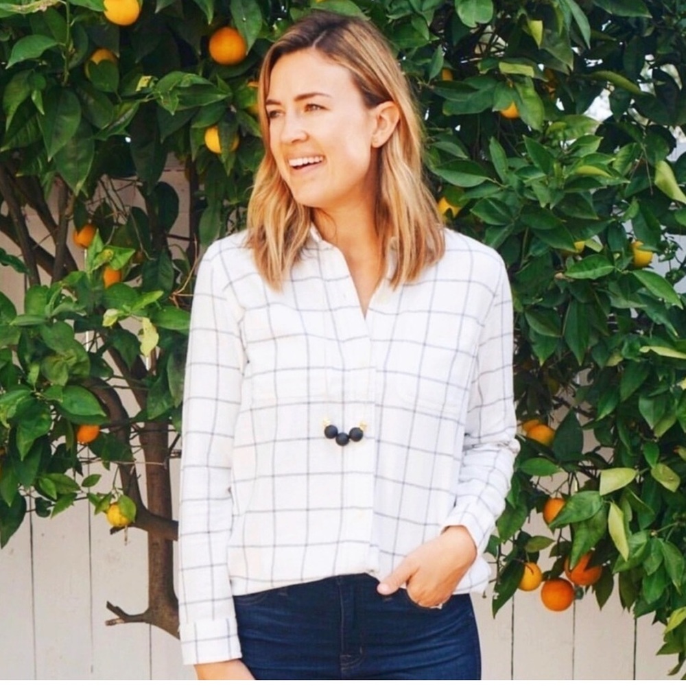 Madewell Flannel Classic Ex-Boyfriend Shirt Windowpane Check Cotton/Wool EUC SM